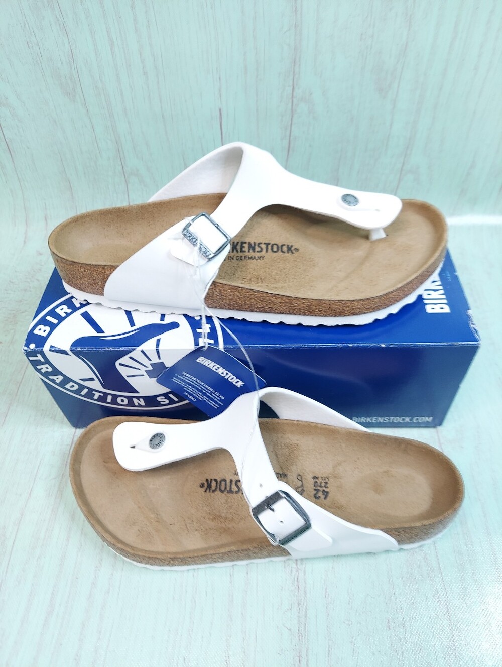 Birkenstock White Gizeh Sandals Sz 42 L11/M9 - Picture 2 of 14